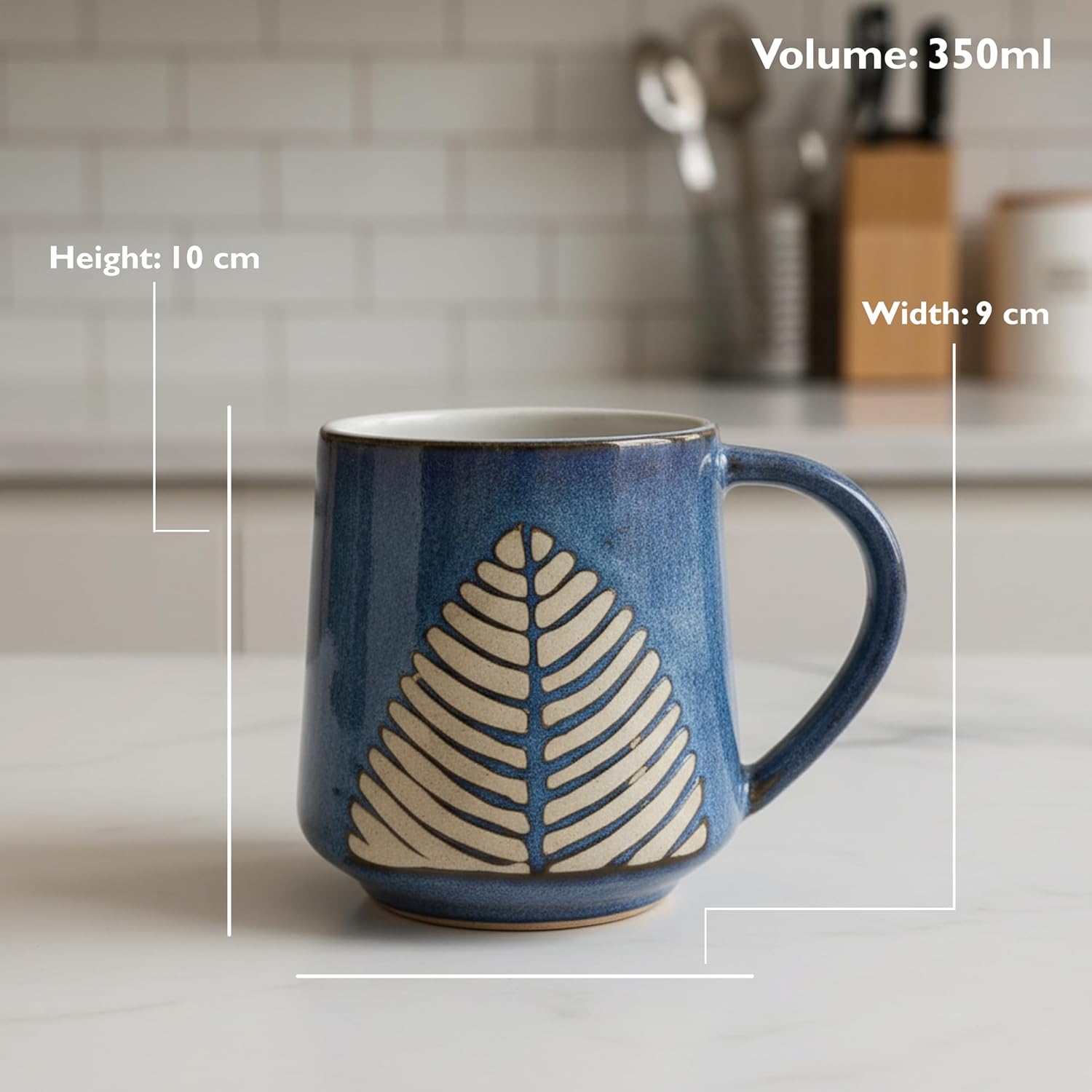UK Handicraft Ceramic Mugs Set of 2, 350ml Brown Rough Pan Design Premium Handcrafted Coffee and Tea Cups | Elegant Handmade Ceramic Drinkware for Modern Kitchen and Dining