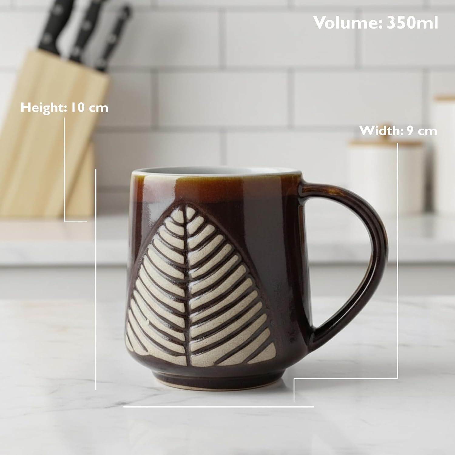 FlueArt Pottery Ceramic Mugs Set of 2, 350ml Brown Rough Pan Design Premium Handcrafted Coffee and Tea Cups | Elegant Handmade Ceramic Drinkware for Modern Kitchen and Dining