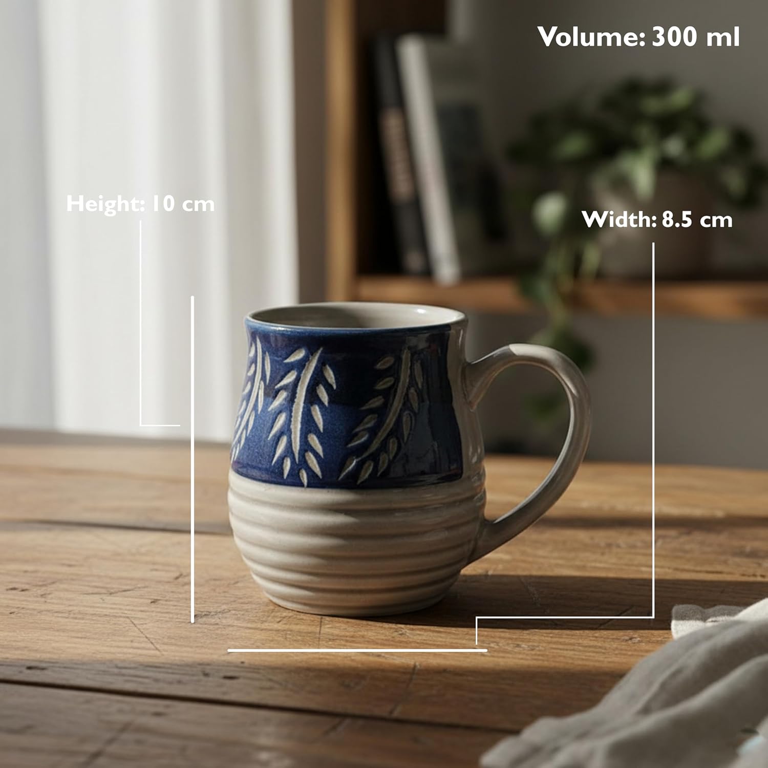 FlueArt Pottery Ceramic Mugs Set of 2, 300ml Blue and Grey Rustic Handcrafted Design Coffee and Tea Cups | Premium Handmade Drinkware for Modern Kitchen and Dining