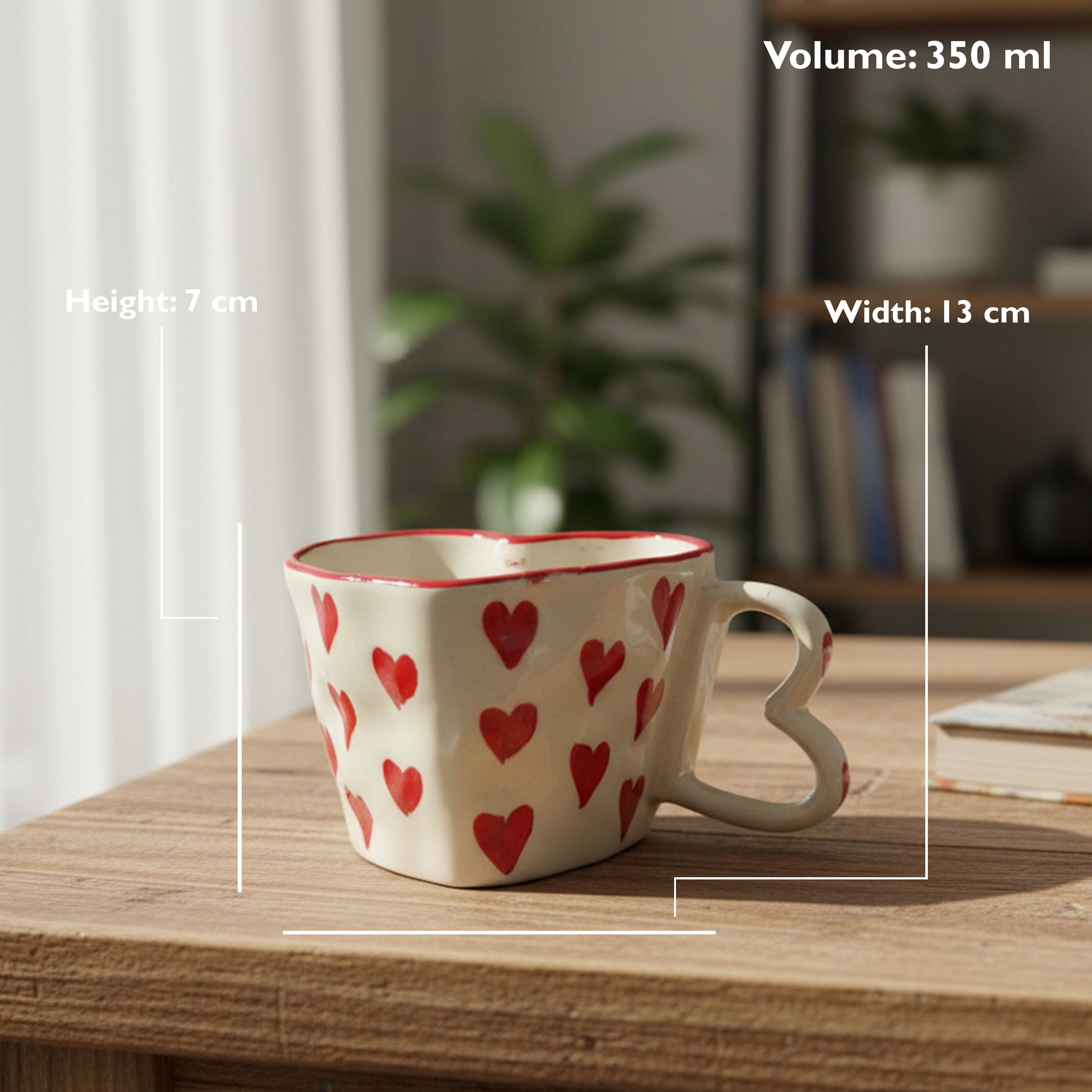Ceramic Heart Mugs (Set of 2) – 350ml Red & White