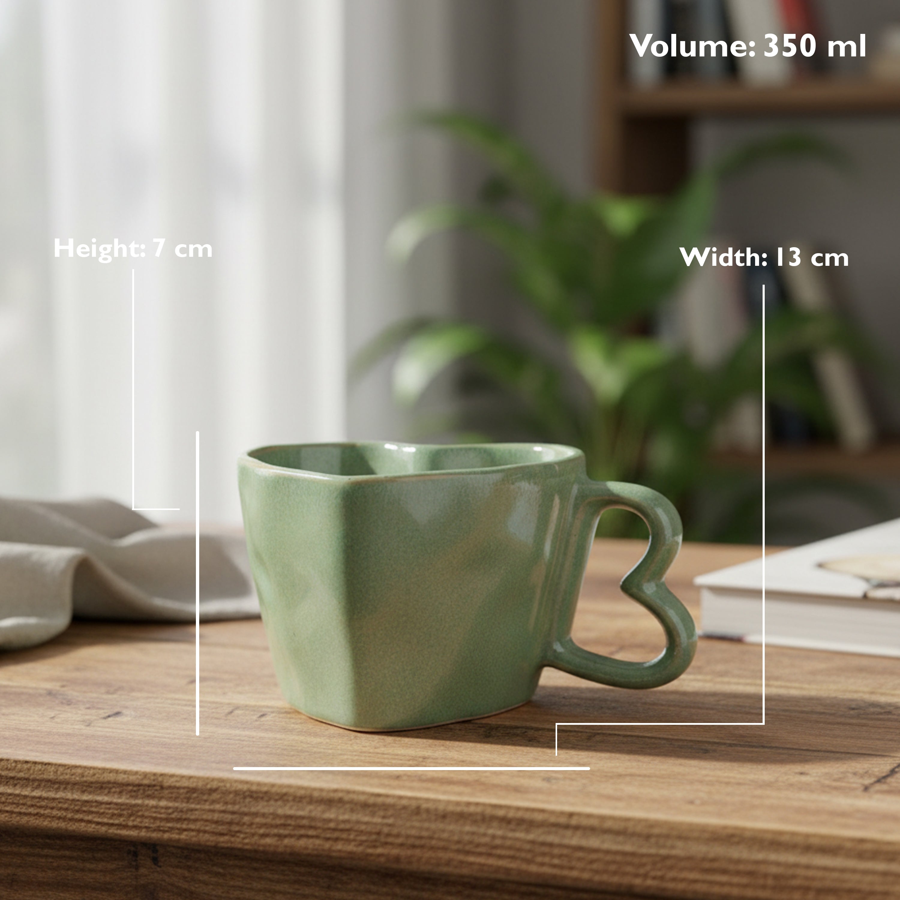 Ceramic Green Heart Mugs (Set of 2) – 350ml