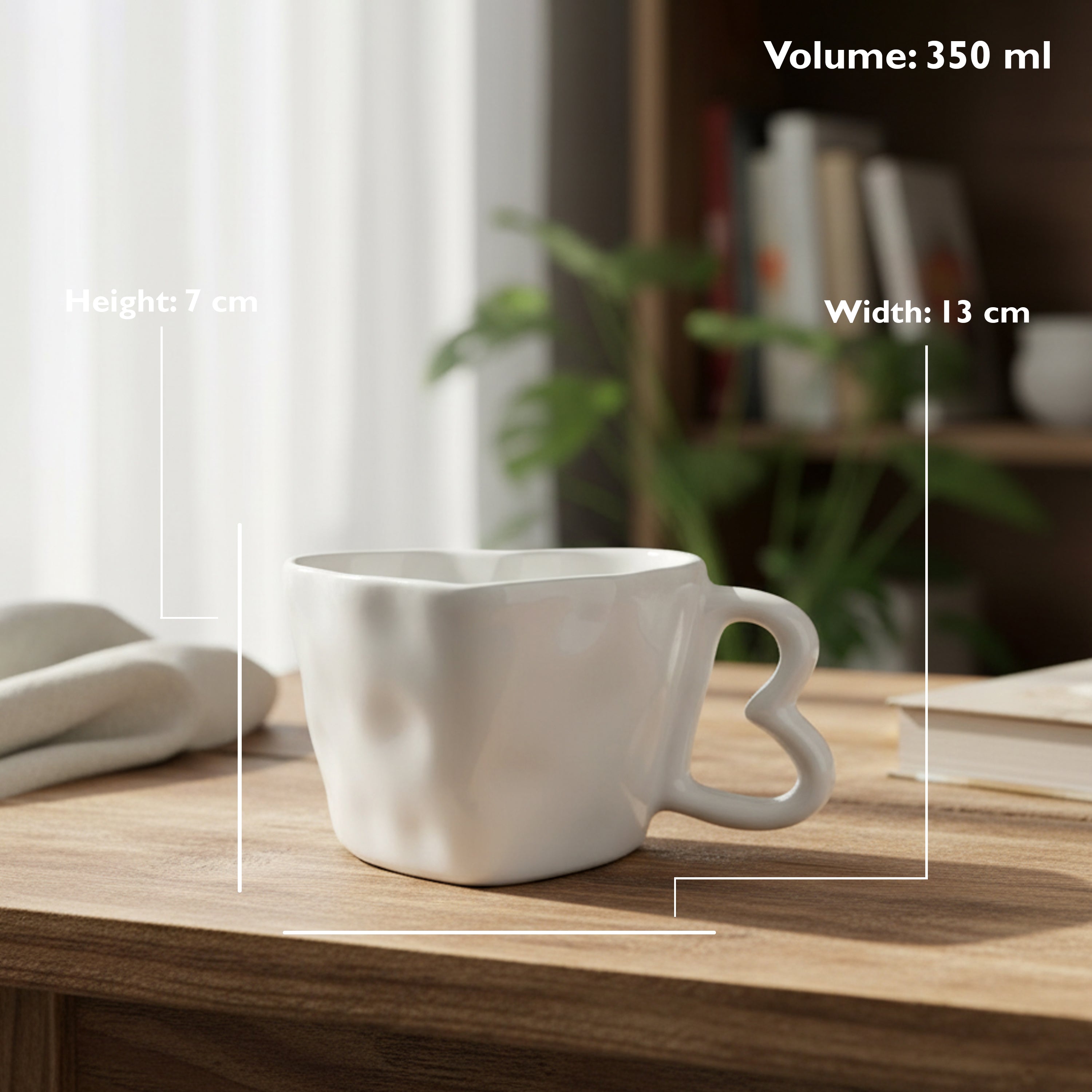 Ceramic White Heart Mugs (Set of 2) – 350ml
