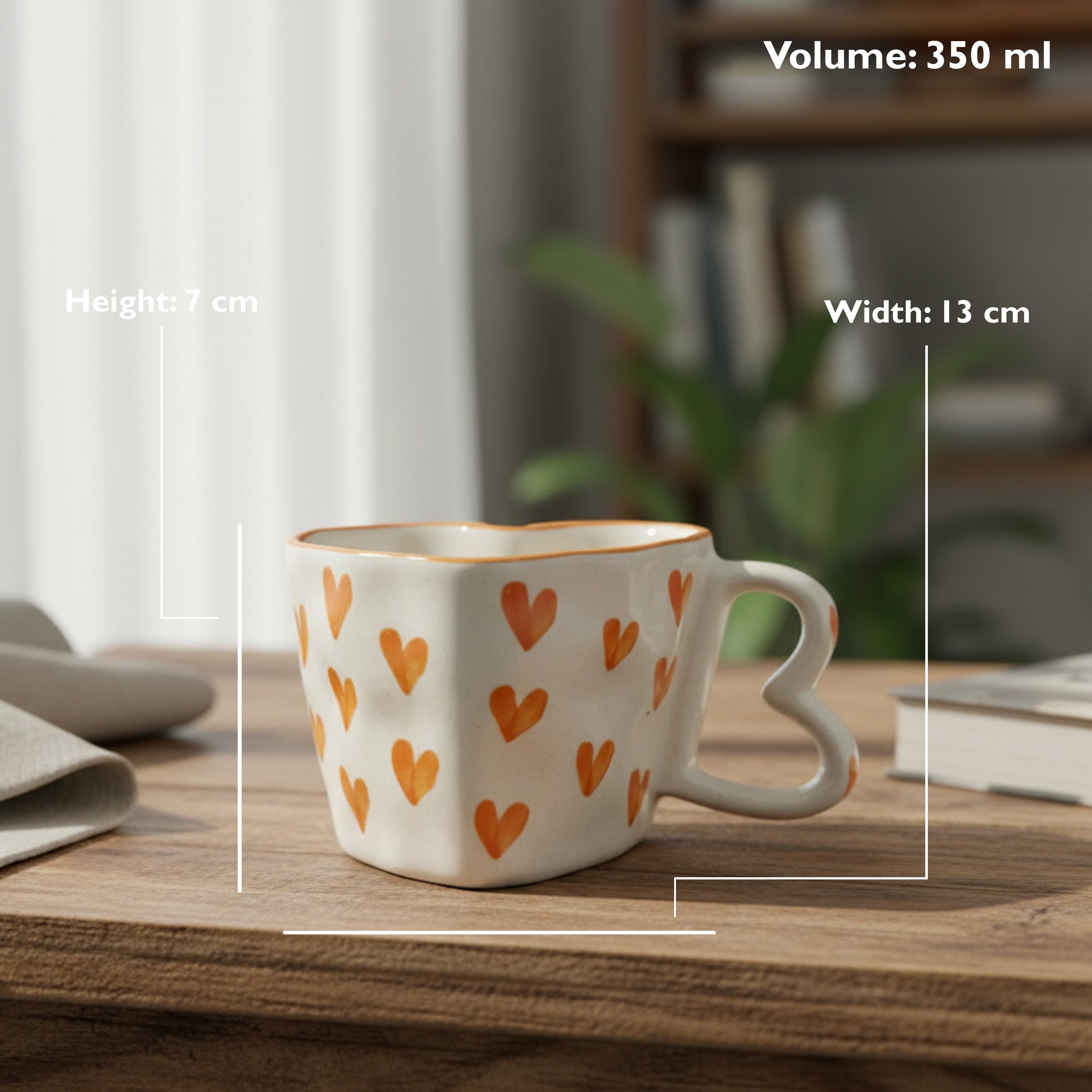 Ceramic Heart Mugs (Set of 2) – 350ml Orange & White