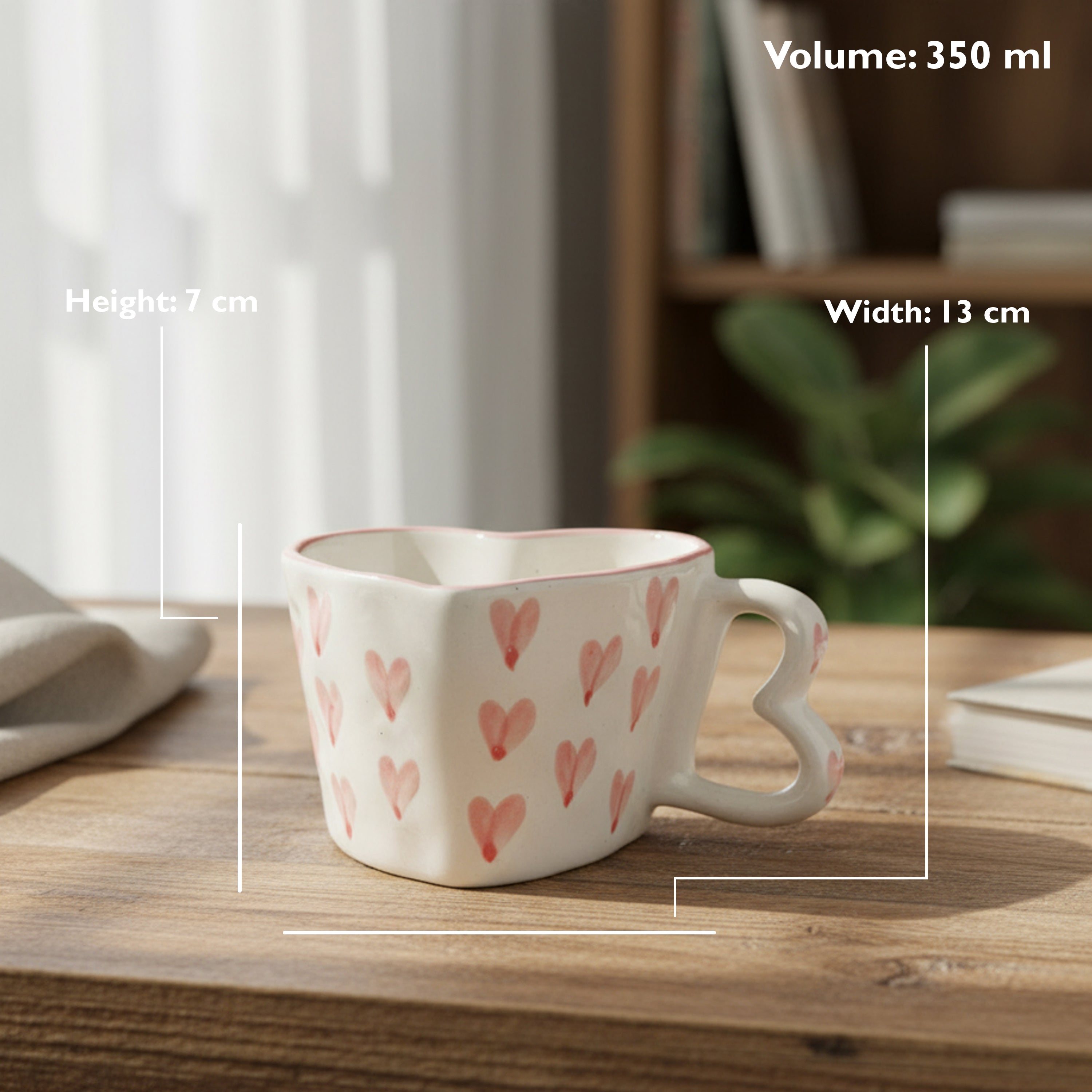 Ceramic Pink Heart Mugs (Set of 2) – 350ml
