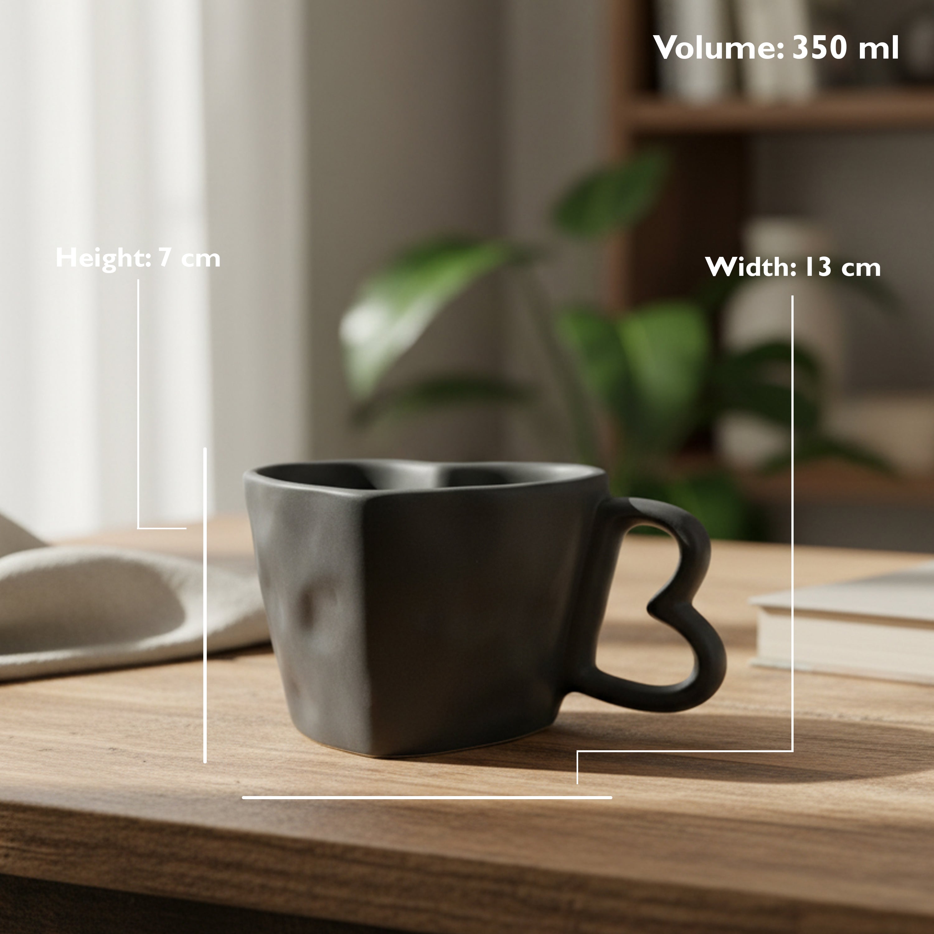Ceramic Black Heart Mugs (Set of 2) – 350ml