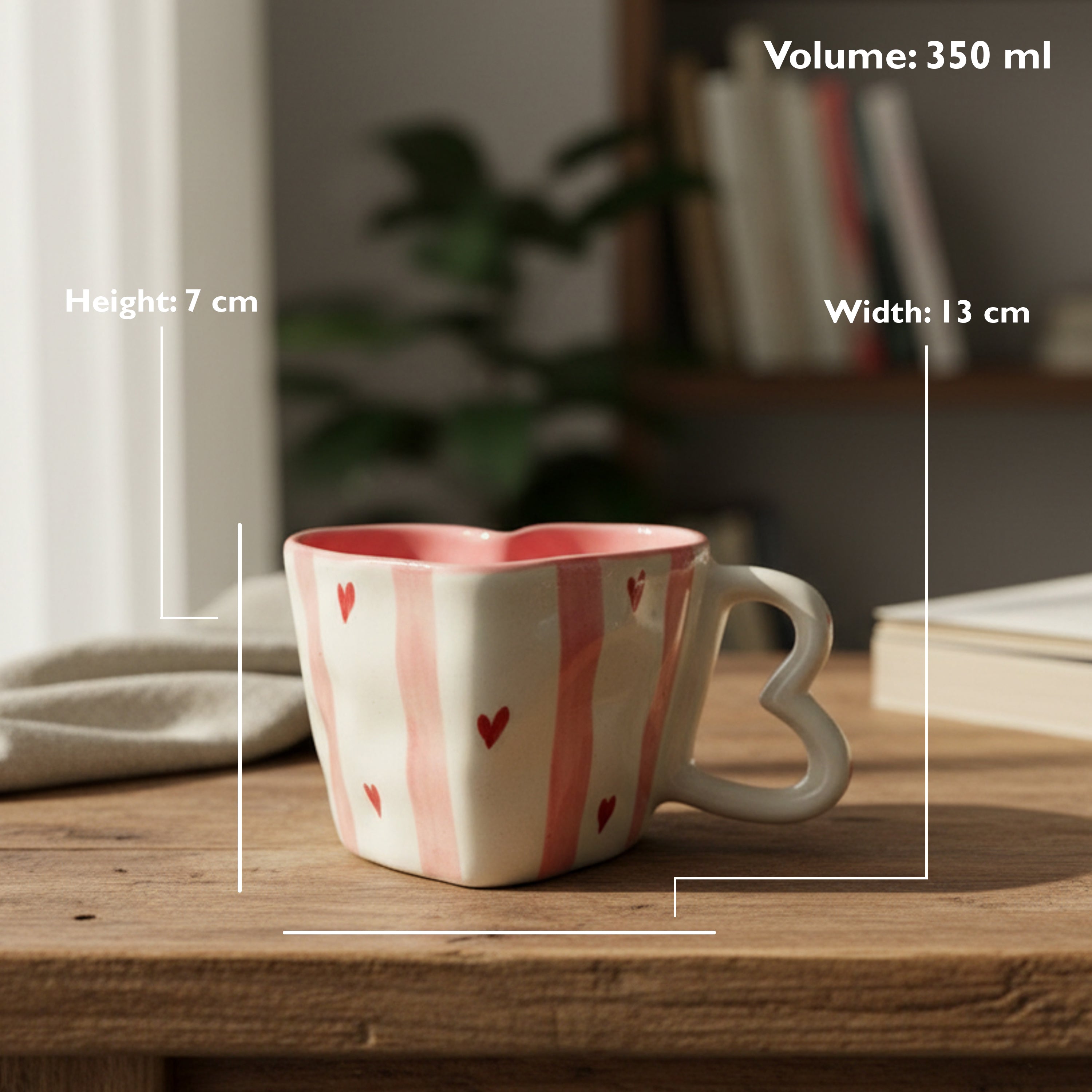 Ceramic Heart Stripe Mugs (Set of 2) – 350ml